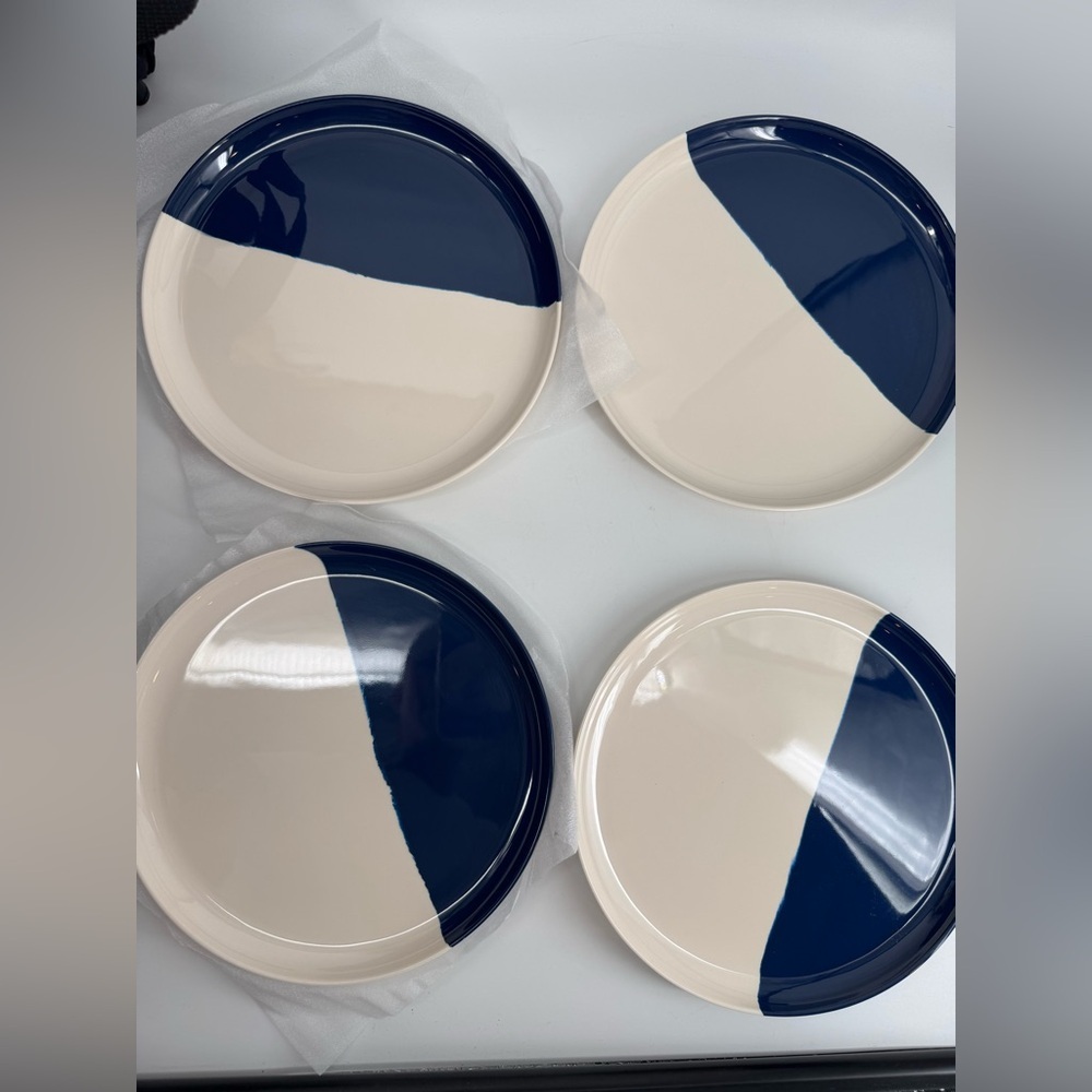 NWT Thomas Fuchs Creative Melamine Side Plates Set of 4 Ivory/Navy
